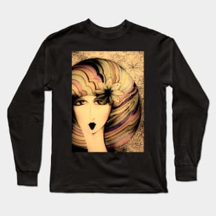 70s  ART POSTER GIRL WITH DECO STRIPE PAGEBOY Long Sleeve T-Shirt